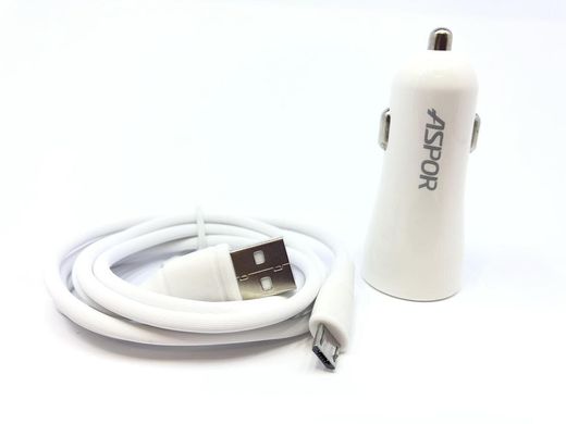 АЗП Aspor A905 2USB / 2.4A + USB кабель Micro-white, Белый